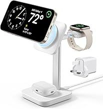 ESR 3-in-1 Wireless Charger Stand with MagSafe, Removable Made for Apple Watch Certified Charger, MagSafe Charging Station, Magnetic Charger for iPhone 16/15/14/13/12 Series, AirPods 4/3/Pro, White