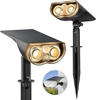 Linkind Solar Lights Outdoor, 16-LED Super Bright Motion Sensor Landscape Spotlights 650LM, Warm White 3000K, 2-in-1 IP67 Waterproof Solar Security Lights for Garden, Patio, Yard, Pack of 2