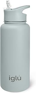 Reusable Water Bottles | Premium Double Walled Stainless Steel | 1 Litre Vacuum Insulated Bottle | Leakproof Straw Lid | Sweatproof & BPA Free | Great His & Her Eco Gift (Arctic Blue, 1L)