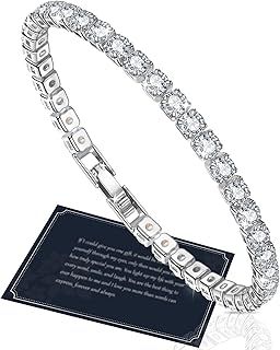 J.Fée Tennis Bracelet Silver Bracelet for Women,4MM Tennis Crystal Bracelet,Silver-plated Bracelets for Women,Silver Women Bracelet,Birthday Gifts for Her 6.5/6.9/7.3/7.7 in,Silver,Gold,Rose Gold