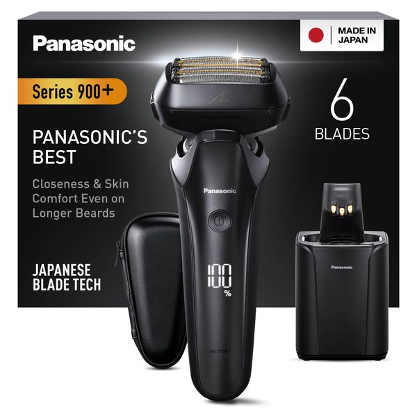 Panasonic Series 900+ ES-LS9A Wet and Dry 6-Blade Electric Shaver for Men - Responsive Beard Sensor, Precise Clean Shaving with Cleaning & Charging Stand