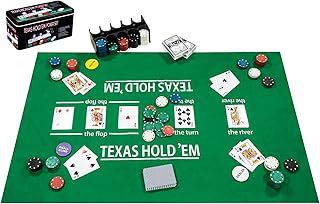 320900 - Complete Poker Set - Metal Box with Mat, 200 Chips (4 g), 2 Card Games, Dealer Buttons, Small and Large Shields + Game Rules