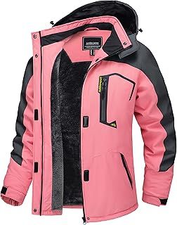 TACVASEN Women's Waterproof Jacket Winter Skiing Outdoor Walking Fleece Coat with Detachable Hood