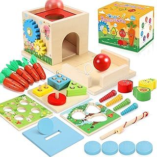 COOLJOY Montessori Toys for 1 Year Old | Wooden Baby Sensory Toys | 8-IN-1 Activity Cube Shape Sorter & Stacking Toys | Toddlers Educational STEM Toys for 2 3 4 Year Olds Boys Girls Gifts, 235/40R18