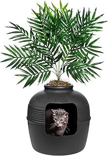 Good Pet Stuff, The Original Hidden Litter Box, Artificial Plants & Enclosed Cat Planter Litter Box, Vented & Odor Filter, Easy to Clean, Black Suede