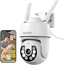 2K Security Camera Outdoor, 360° PTZ WiFi Camera, CCTV Camera with 24/7 Recording, PIR Human Detection, Sound and Light Alarm, Support 16-128G SD Card, Works with Alexa