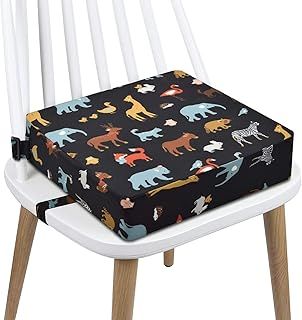 Booster Seat Dining Chair Toddler, Washable Table Boster Seat for Toddler 4 Belt Attach to Chair, Portable Travel Baby Child Kids Booster Cushion Black Animal