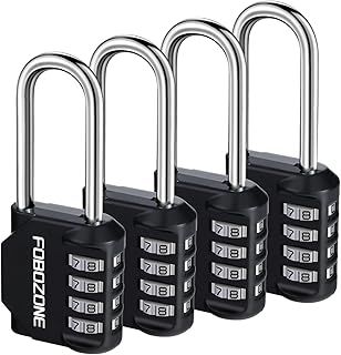 Combination Lock, FOBOZONE 4 Digit Outdoor Waterproof Resettable Code Padlock,for Gym Locker, Cabinet,Shed, Hasp,Gate, Tool Box,School Locker Lock (L Black 4 Pack)