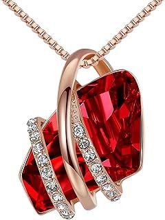 Leafael Wish Stone Pendant Necklace with Birthstone Crystal, 18K Rose Gold Plated/ Silvertone, 18" + 2"