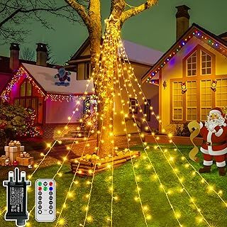 Christmas Tree Lights, 3.5M x 9 Strands, 352 LEDs Fairy Lights Plug in Christmas Lights with Star, 8 Modes/Timer/Remote/Waterproof Outdoor Fairy Lights for Xmas Room Gazebo Decor(Warm White)