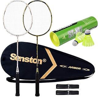 Senston Badminton Set S300 Graphite Full-Carbon Badminton Rackets With Carry Case, 2 Badminton Rackets 1Tube Shuttlecocks and 2 Overgrips