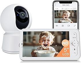ARENTI 1080P Wifi Video Baby Monitor with Camera and App,Night Vision,5" Split Screen,3000mAh Battery,Pan Tilt Zoom,Auto Tracking,300m Long Range,Temperature Sensor,Cry&Motion Detection,2 Way Audio