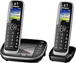 Panasonic KX-TGJ322EB Landline Phone Cordless, House phones, Nuisance Call Blocker, Answer machine, Colour Display, Twin Handset - Black