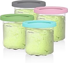 Replacement Tubs for Ninja CREAMi NC300UK NC300UKCP NC301 NC299AMZ Series, 4 Pack Ice Cream Maker Pints Containers with Color Lids, BPA-Free & Dishwasher Safe (Original Serie, Blue/Pink/Lime/Gray)
