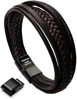 murtoo Bracelet for Man Cowhide Genuine Leather Women Unisex Cuff Wrap Bracelet Brown Black Multi-Layer Magnetic Clasp Rope Wristband