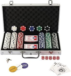 display4top Texas Holdem Poker Chips Set with Aluminum Case,2 Decks of Cards, Dealer, Small Blind, Big Blind Buttons and 5 Dice (300pcs)