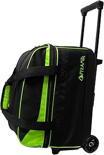 'Pyramid Prime Double Roller 2 Ball Bowling Bag with Large Separate Compartment for Bowling Shoes (Up to US Mens Size 16) or Accessories, Locking Handle - Extends to 40'''