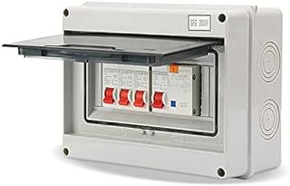 Consumer Unit, 3 Way Garage Caravan Consumer Unit 63A 30mA RCD + 3 MCB (6A + 16A + 32A) with IP65 Protective Housing for Garages, Caravans, Workshops, Outbuildings, Rated Voltage 230/400V