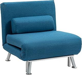 HOMCOM Linen Chair Bed, 3-in-1 Convertible Sleeper Chair with Adjustable Backrest, Pillow, for Living Room, Bedroom, Blue