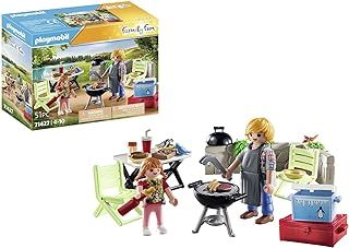 Playmobil 71427 Family Fun Family Barbecue, featuring a barbecue and cooking apron, camping, outdoor fun, enjoyment with the family, fun imaginative role-play, playsets suitable for children ages 4+