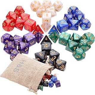 H&S 42pcs 7-Sided Polyhedral DND/D&D Dice (6 Sets) for Dungeons & Dragons, RPG, MTG Tabletop Games, D20 Starter Pack - Dice Set