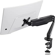 Single Monitor Arm Gas Spring, Monitor Arm Desk Mount for 17-32 inch Monitors up to 10kg, Tool Free Height Adjustable Screen Arm with Tilt Swivel Rotation, VESA 75/100mm, C-clamp/Grommet Option