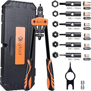 Lytool Rivnut Tool Kit, 14" Rivet Nut Tool with 205pcs Nuts Heavy Duty Rivet Gun M3 M4 M5 M6 M8 M10 6 Mandrels Rivet Nut Gun Rivet Tool Professional Hand Rivet Setter