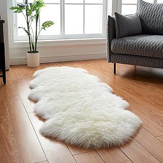Faux Fur Rug, Fluffy Rug, Shaggy Rugs,Faux Sheepskin Rugs Floor Carpet for Bedrooms Living Room Kids Rooms Decor (White, 60 x 160 cm irregular)