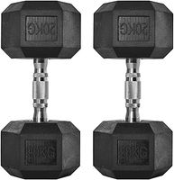 HOMCOM 20KG Double Rubber Hex Dumbbell - Portable Hand Weights for Home Gym Workout