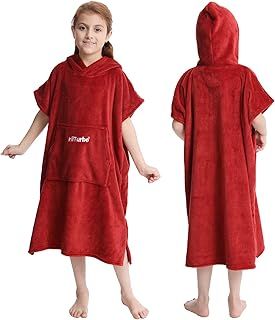 Hiturbo Kids Changing Robe Towel Poncho Bath Robe with Hooded for Beach,Swimming,Surfing Red