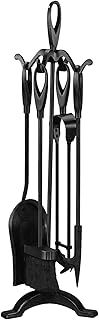FB FunkyBuys Fireside Companion Set 5 Piece Fireplace Tool Sets Iron Companion Wood Burner – Fire Poker Set Log Burner Accessories – Fire Companion Sets for Log Burners with Stand