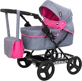 Mamas & Papas Grey & Pink Ultima Toy Pram | Includes Matching Changing Bag | Kids Charcoal & Pink Pushchair Travel System | Adjustable Hood Pram & Pushchair Toy | Perfect for Kids Ages 3+