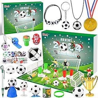 iZoeL Football Advent Calendar for Boys Girls 2024 World Football Gifts with Football Medal Whistle 24 Christmas Countdown Advent Calendar Christmas Stocking Gifts for Football Fans
