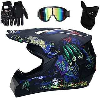 Youth Kids Motocross Helmet, with Goggles Gloves Mask, Adult Unisex Full Face MTB Motorbike Helmet ATV Scooter Cross Helmet, Downhill Enduro Racing MX Quad Dirt Bike Crash Helmet