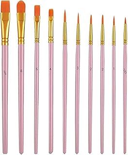 Nylon Paint Brushes (10 Pcs), Acrylic Gouache Oil Paint Brush Set, Oil Painting for Beginners, Artists (pink)