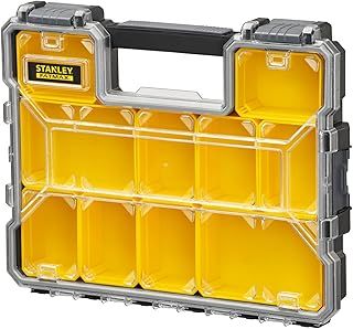 STANLEY FATMAX Pro Shallow Toolbox Stackable Storage Organiser for Small Parts, Removable Compartments, 1-97-519