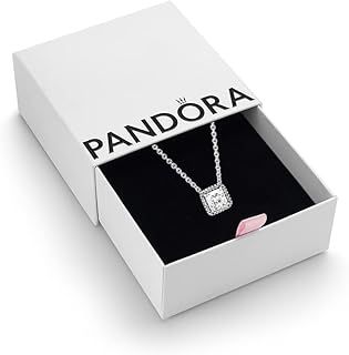 Pandora Timeless Women's Sterling Silver Square Sparkle Halo Cubic Zirconia Pendant Necklace, 45cm, With Gift Box