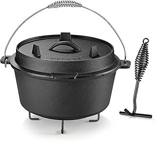 Velaze 2 in 1 Camping Dutch Oven with Skillet lid, Cast Iron Pot with Griddle Pan,Dutch Oven Pot for Camping Cooking Baking 4.7L