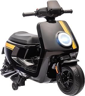 6V Kids Electric Motorbike, Ride on Motorbike with Headlight, Music, Forward Reverse, Training Wheels, for Ages 18-36 Months, Black