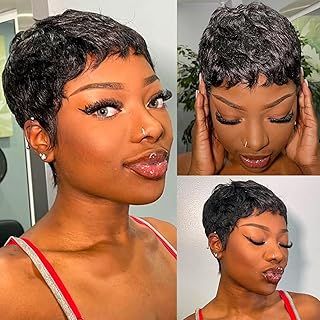Pixie Cut Wig Human Hair Short Pixie Cut Wigs for Black Women Human Hair Glueless Pixie Wig Layered None Lace Front Wig with Bangs Natural Straight Wig 1B Color