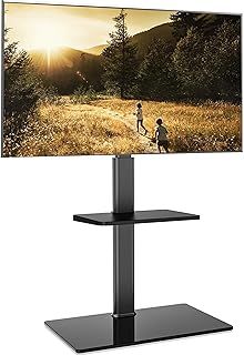 FITUEYES TV Floor Stand for 32 to 60 inch TVs, Floor Standing TV Stand with Adjustable Shelf, Swivel Bracket, Height Adjustable, Holds 30kgs, Max VESA 600x400mm Black