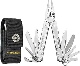 Leatherman Rebar Multi-Tool - 17 All-Tools for DIY & Camping, Black Stainless Steel with Black Nylon Holster, Silver