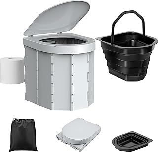 WADEO Upgraded Camping Toilet with Liner, Portable Toilet for Adults with Sturdy Support & Comfortable Seat, Travel Toilet with Lid & Toilet Roll Holder, Perfect for Camping, Trip, Car(Grey)