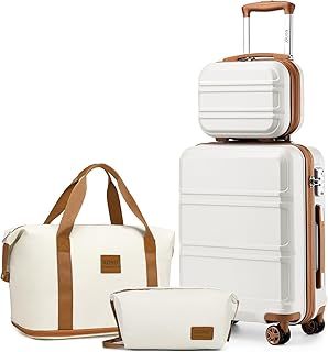 Kono Suitcase Lightweight ABS Hard Shell Carry-Ons Cabin Case 12'' and 20'' Luggage Set with TSA Lock Luggage Sets of 4 Piece Included Duffels Bag & Toiletry Bag for Travel（Cream White）