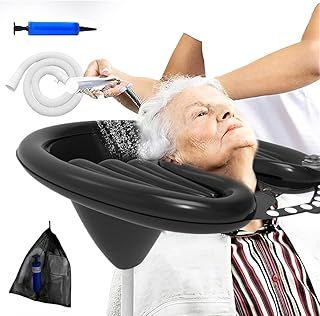 Inflatable Hair Wash Basin, WDKXCN PVC Portable Hair Washing Basin, Foldable Hair Washing Aids for Disabled, Portable Backwash for Elderly, Disabled, Pregnant, Injured, Bedridden, Handicap (Black)