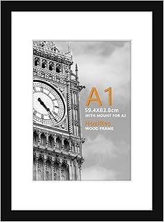 A1 Picture Frame Black, 100% Solid Pine Wood A1 Frame with A2 Mount, Photo Poster Frames with Plexiglass Front for Wall Mounting, 23x32.7 inch