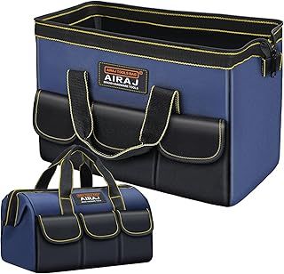 AIRAJ Portable ToolBag,14 in Waterproof Tool Storage Bags for Men and Women,Large Tool Tote Bag with 5 pockets,Wide Mouth Tool Bag Open Top