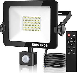 Motion Sensor Outdoor Security Light, 50W 4750 Lumen LED Floodlights with PIR Sensor, IP66 Waterproof Motion Sensor Outdoor Wall Light with Remote Control for Garden, Backyard, Garage (50W)