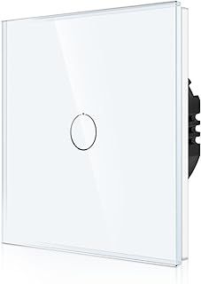 CNBINGO 1-Way Touch Light Switch - White Wall Switch with Glass Panel and Status LED Backlight - No Neutral Wire Required - 1 Gang