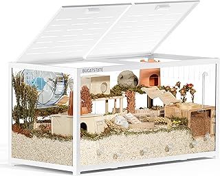 BUCATSTATE Hamster Cage 3.0: Metal Large Rat Cage Stackable with Top Access Easy Assemble 120L x 60W x 62H CM Dwarf Syrian Hamster Tank for Gerbil Mouse (0.72m², White)